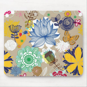 Mousepad Teste padrão floral no estilo retro 3