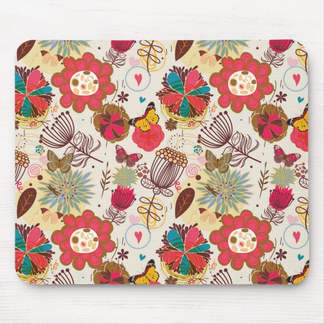 Mousepad Teste padrão floral no estilo retro 4 (Frente)