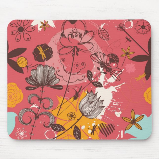 Mousepad Teste padrão floral retro (Frente)