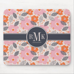 Mousepad Teste padrão floral retro bonito do monograma