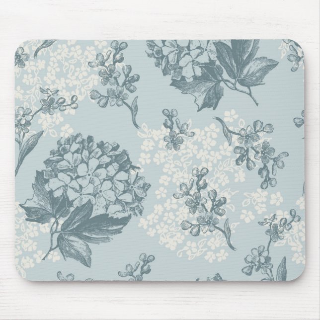 Mousepad Teste padrão floral retro com flores do viburnum (Frente)