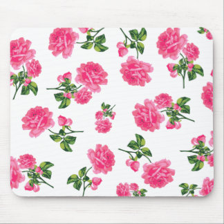 Mousepad Teste padrão floral: Rosas cor-de-rosa