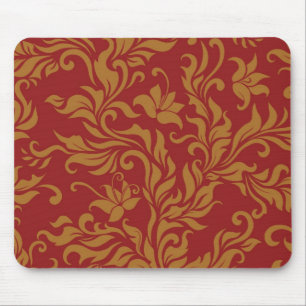 Mousepad Teste padrão floral vermelho e Dourado