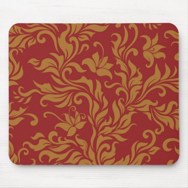 Mousepad Teste padrão floral vermelho e Dourado (Frente)