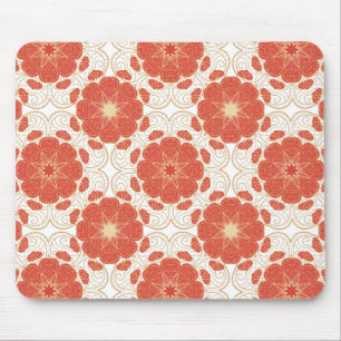 Mousepad Teste padrão floral vermelho e Dourado do laço