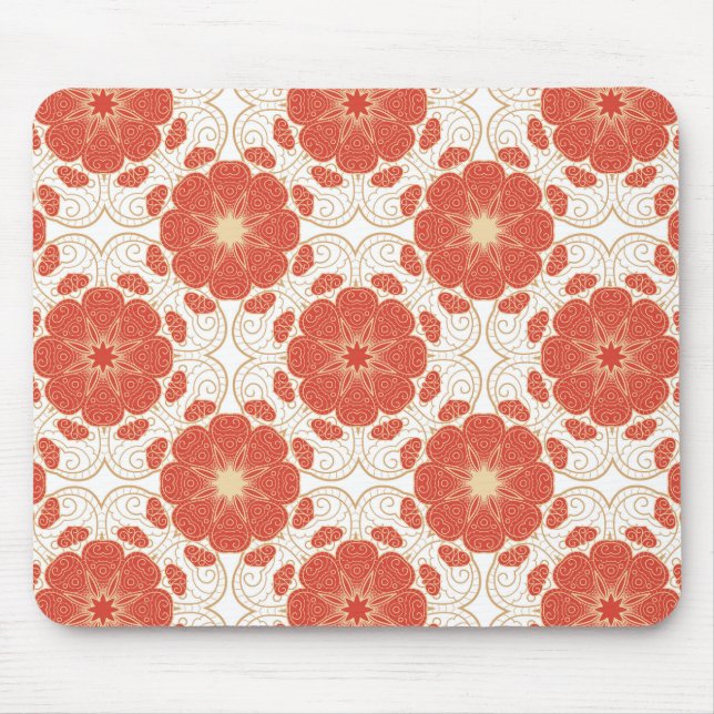 Mousepad Teste padrão floral vermelho e Dourado do laço (Frente)