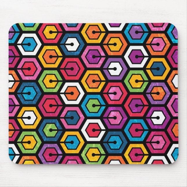 Mousepad Teste padrão geométrico colorido com hexágonos (Frente)
