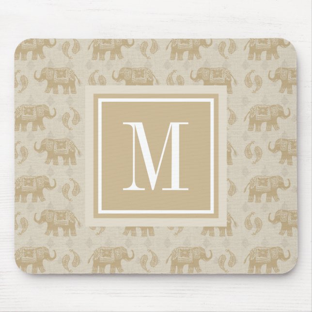 Mousepad Teste padrão Khaki da caravana do elefante do (Frente)