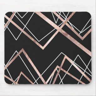 Mousepad Teste padrão linear preto Dourado cor-de-rosa do