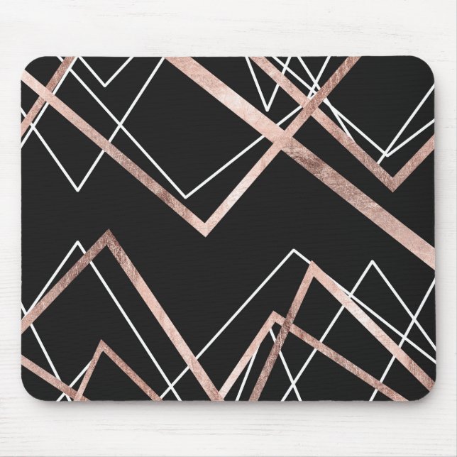 Mousepad Teste padrão linear preto Dourado cor-de-rosa do (Frente)