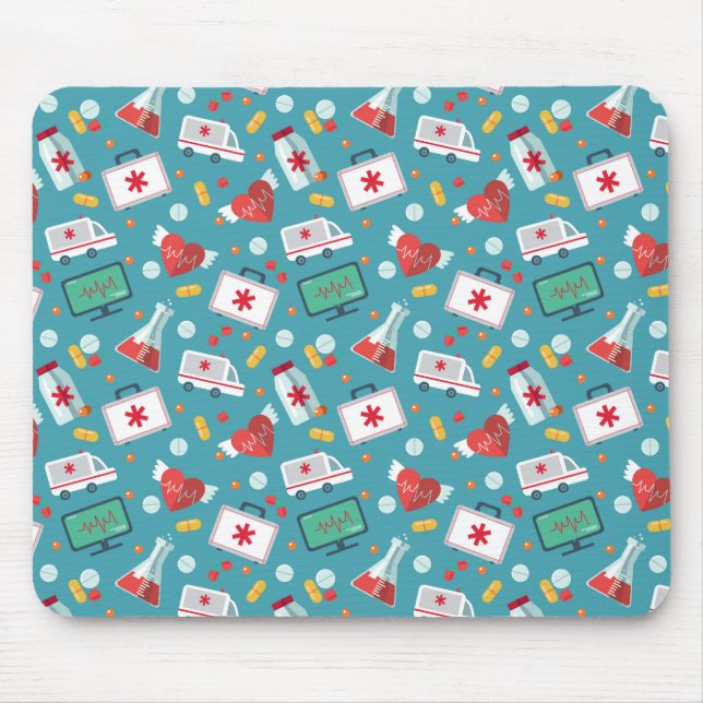 Mousepad Teste padrão médico do ícone (Frente)