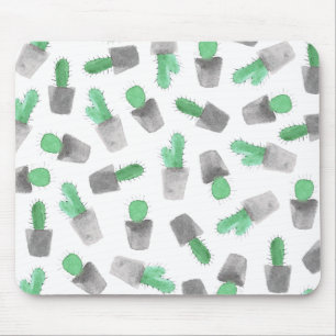 Mousepad Teste padrão moderno cinzento verde do cacto da