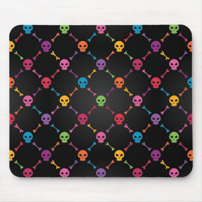 Mousepad Teste padrão multicolorido com crânios (Frente)