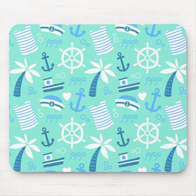 Mousepad Teste padrão náutico do marinheiro da hortelã (Frente)