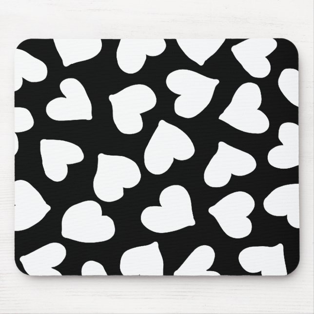Mousepad Teste padrão preto e branco do coração (Frente)