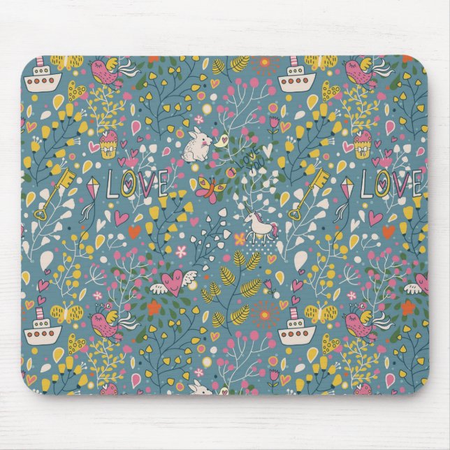 Mousepad Teste padrão romântico abstrato com desenhos (Frente)