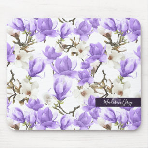 Mousepad Teste padrão roxo & branco da aguarela da flor da