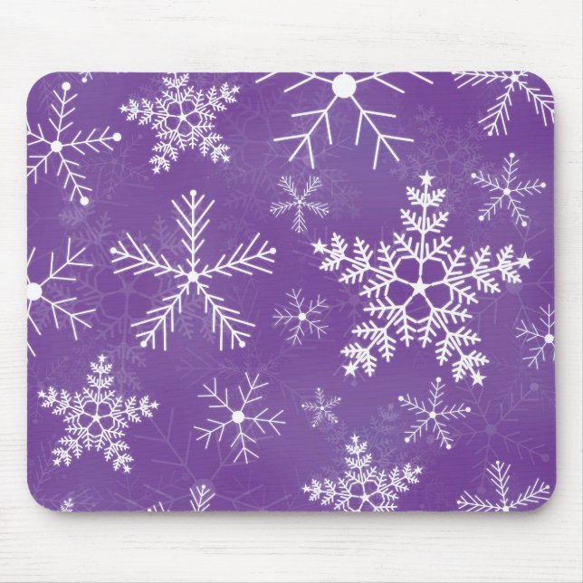 Mousepad Teste padrão roxo e branco do floco de neve (Frente)