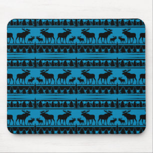 Mousepad Teste padrão rústico dos alces da xadrez do azul