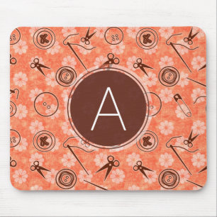 Mousepad Teste padrão Sewing vermelho marrom com monograma