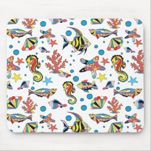 Mousepad Teste padrão subaquático colorido da vida marinh