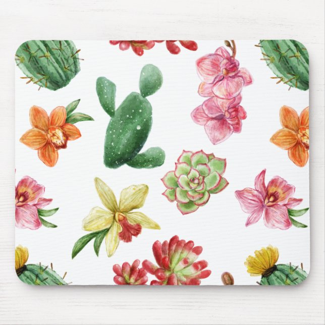 Mousepad Teste padrão tirado do Succulent da aguarela mão (Frente)