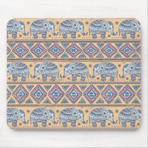 Mousepad Teste padrão tribal do elefante étnico azul