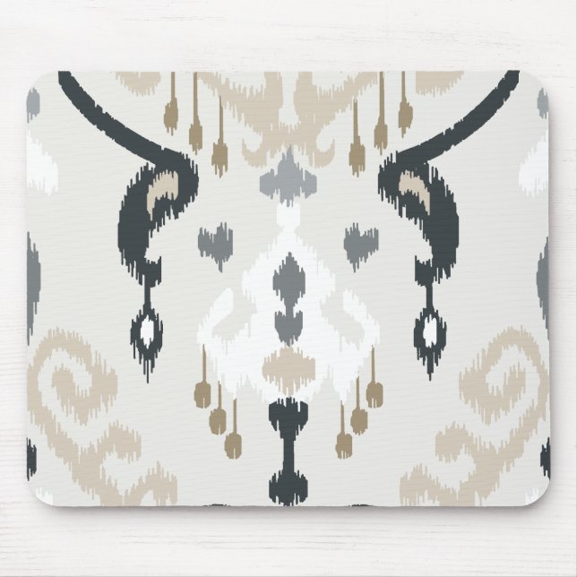 Mousepad Teste padrão tribal do ikat branco preto bege (Frente)