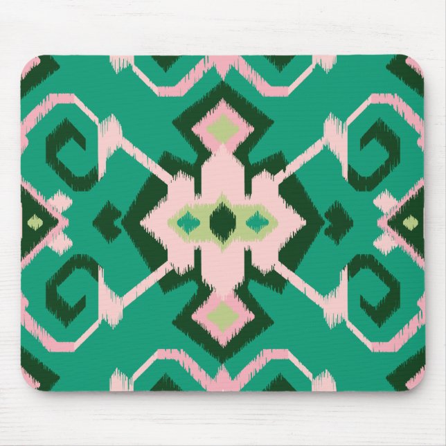 Mousepad Teste padrão tribal do ikat cor-de-rosa verde (Frente)