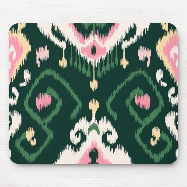 Mousepad Teste padrão tribal do ikat feminino verde (Frente)