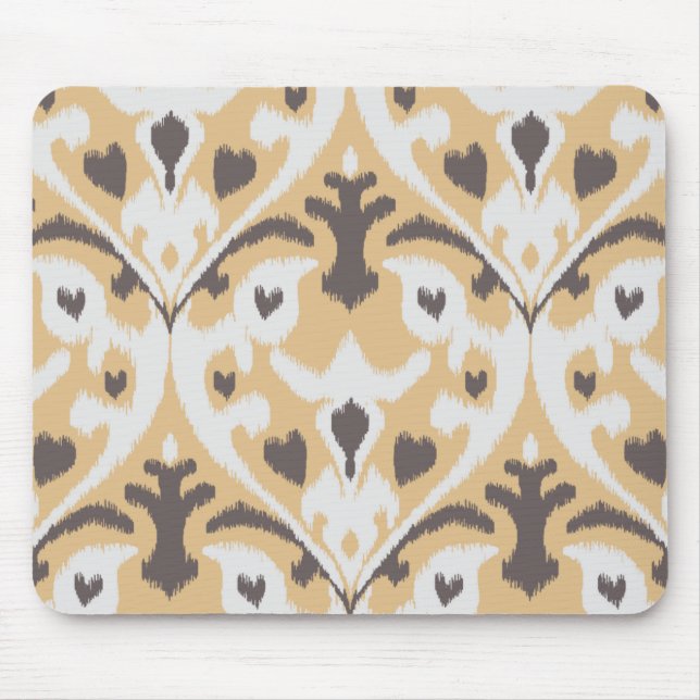 Mousepad Teste padrão tribal do ikat marrom bege amarelo (Frente)