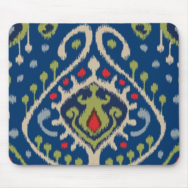 Mousepad Teste padrão tribal do ikat moderno do verde azul (Frente)