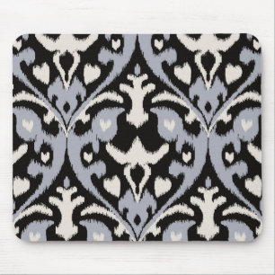 Mousepad Teste padrão tribal do ikat preto cinzento