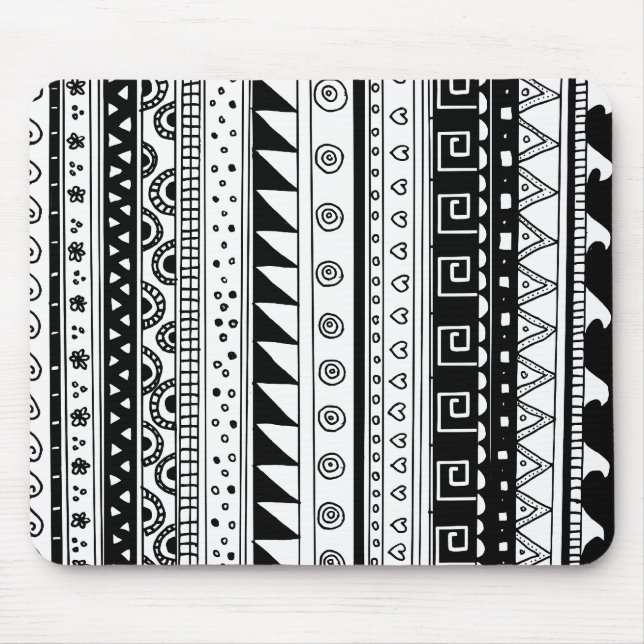 Mousepad Teste padrão tribal preto e branco (Frente)