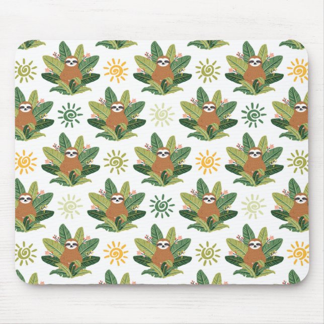 Mousepad Teste padrão tropical da preguiça (Frente)