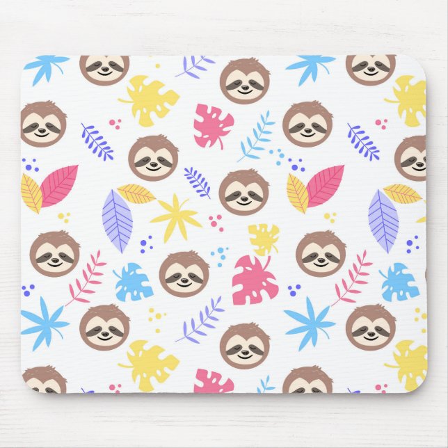 Mousepad Teste padrão tropical da preguiça & das folhas (Frente)