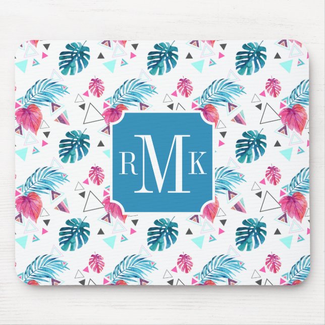 Mousepad Teste padrão tropical do triângulo da folha (Frente)