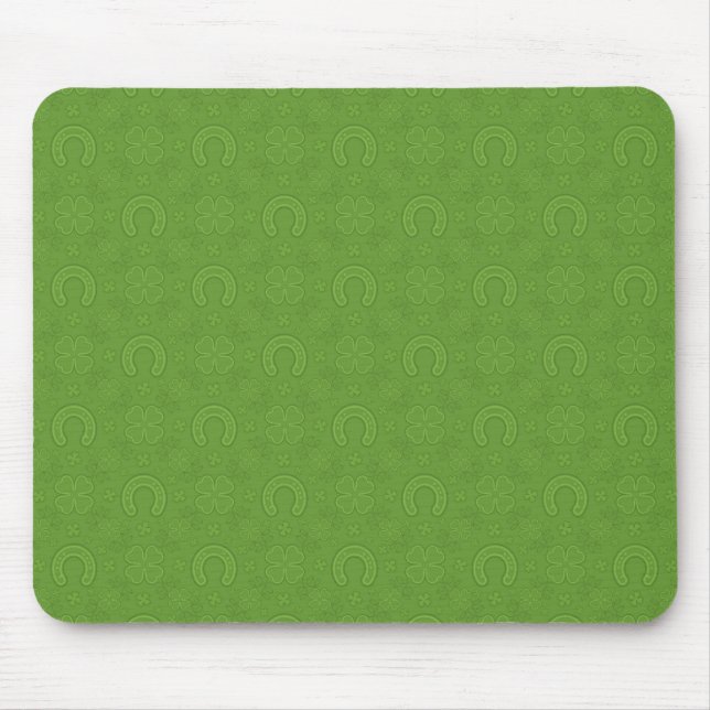 Mousepad Teste padrão verde afortunado dos ícones (Frente)