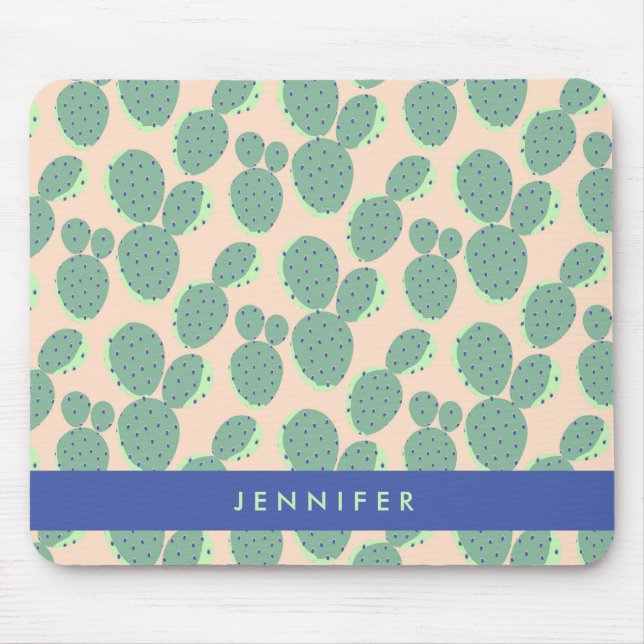Mousepad Teste padrão verde & cor-de-rosa do cacto (Frente)