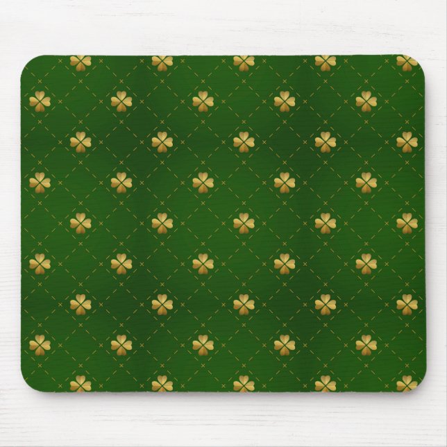 Mousepad Teste padrão verde dourado do trevo (Frente)