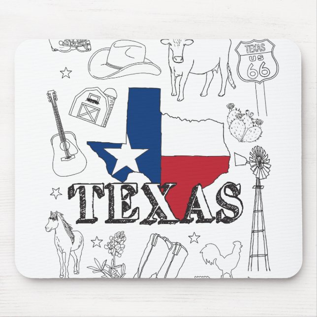 Mousepad Texas Illustration Doodles do Texas Pattern (Frente)