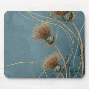 Mousepad Têxtil Azul Azulado Elegância Cardo Dourado