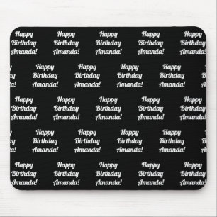 Mousepad Texto de aniversário feliz personalizável   Preto 