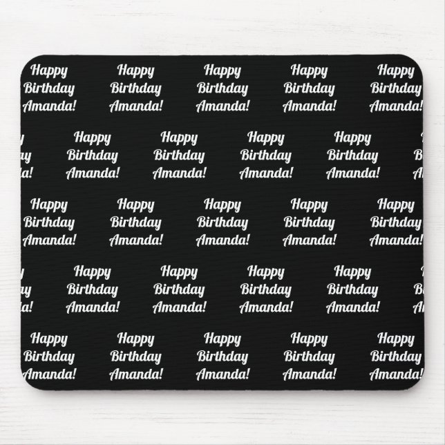 Mousepad Texto de aniversário feliz personalizável | Preto  (Frente)