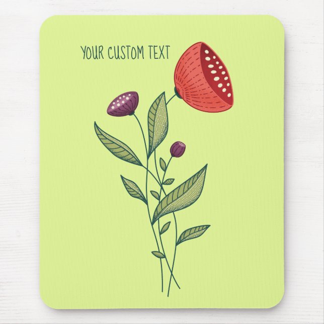 Mousepad Texto de Arte de Linhas Botânicas Abstrato da Flor (Frente)