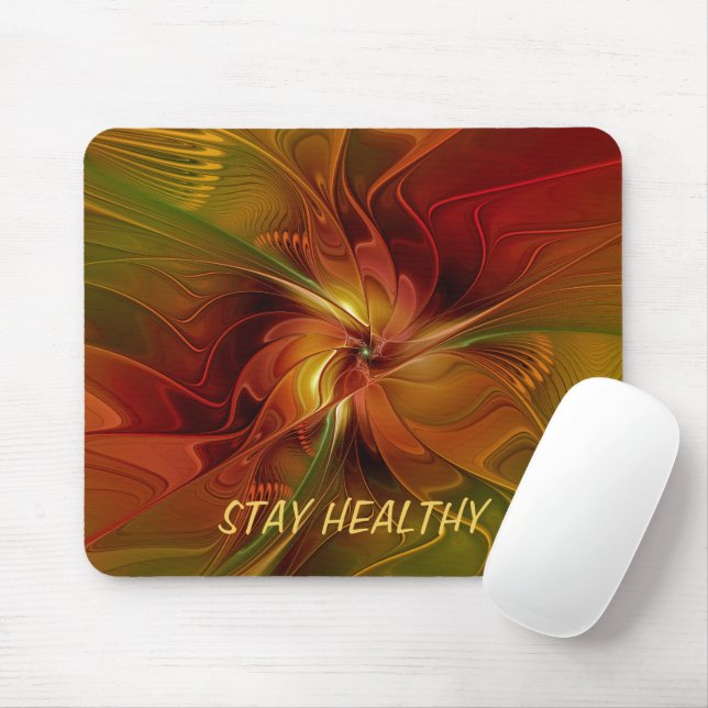 Mousepad Texto de Arte Verde Marrom abstrato Vermelho Laran (Com mouse)