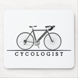 Mousepad Texto de Cycologist com Bicicleta de Cinza