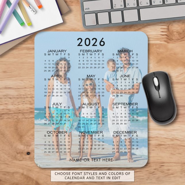 Mousepad Texto de Foto do Calendário 2026 Personalizado (Criador carregado)