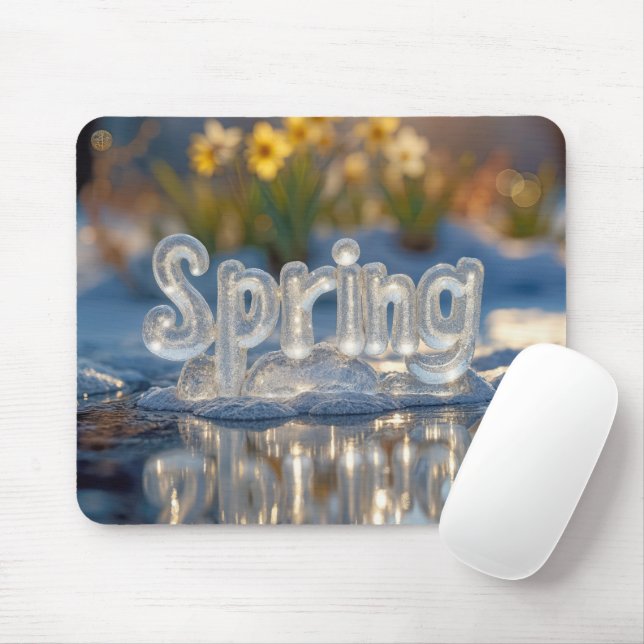 Mousepad Texto De primavera No Gelo Com Daffodils (Com mouse)