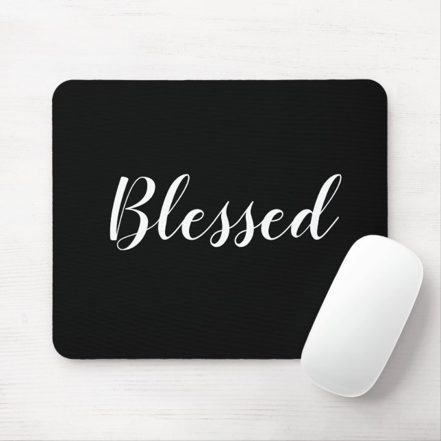 Mousepad Texto de script personalizado preto e branco abenç (Com mouse)